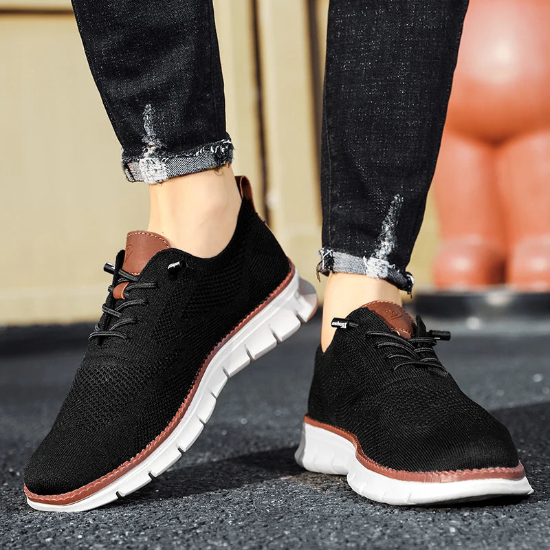 Eleganckie męskie buty casual, wykonane ze skóry, w kolorze czarnym i beżowym, idealne na lato, wygodne, nowoczesny styl.