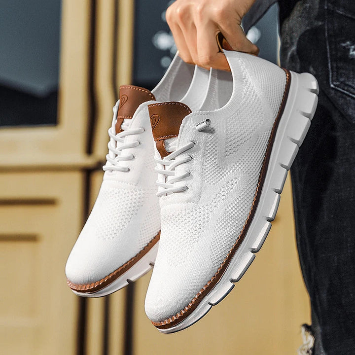 Eleganckie męskie buty casual, wykonane ze skóry, w kolorze czarnym i beżowym, idealne na lato, wygodne, nowoczesny styl.