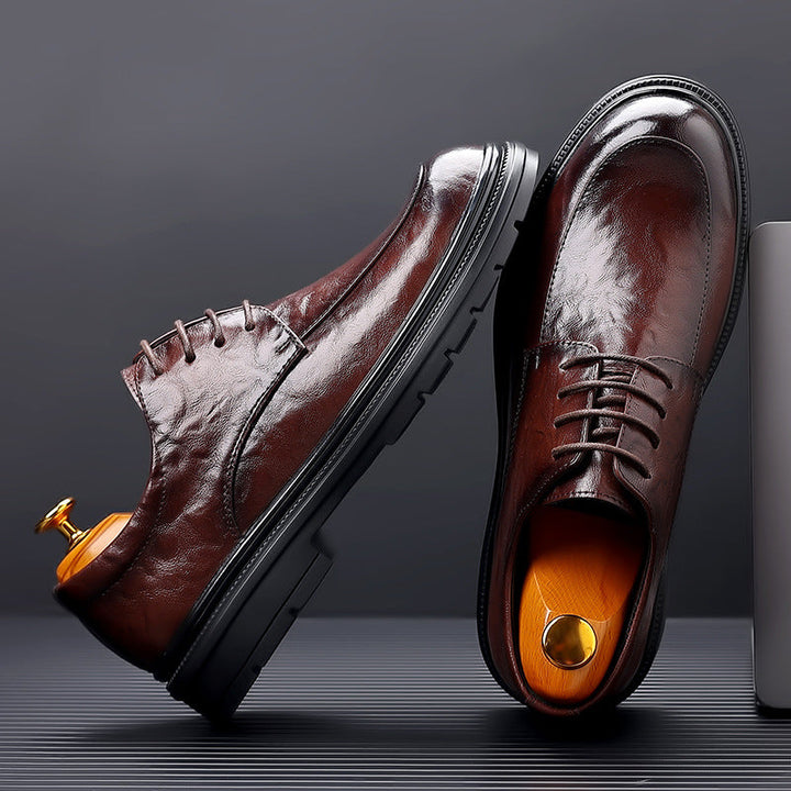 Męskie buty wizytowe Oxford ze skóry ziarnistej, klasyczny i wyrafinowany design z zamkniętym sznurowaniem, brązowe lub czarne.