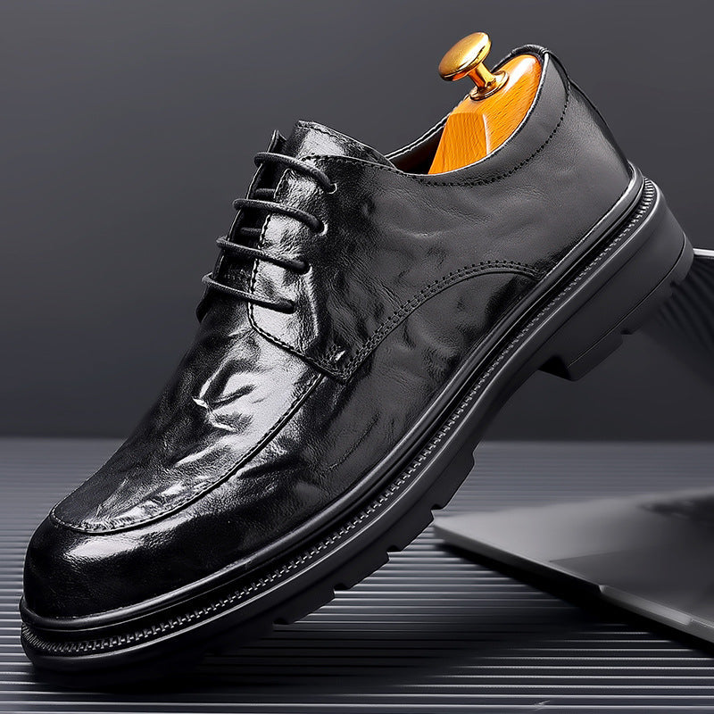 Męskie buty wizytowe Oxford ze skóry ziarnistej, klasyczny i wyrafinowany design z zamkniętym sznurowaniem, brązowe lub czarne.