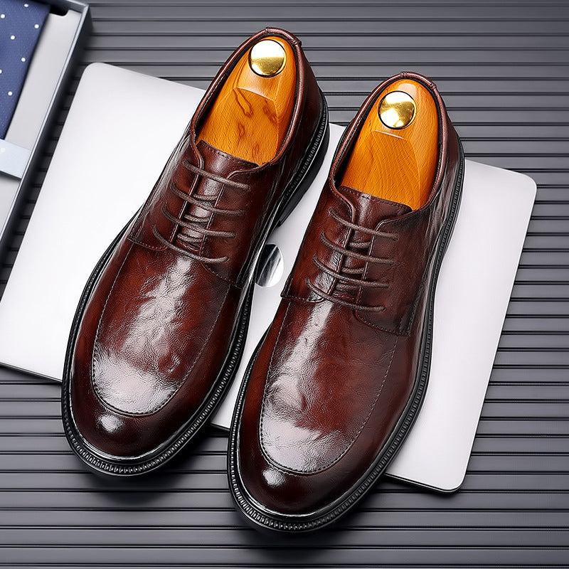 Męskie buty wizytowe Oxford ze skóry ziarnistej, klasyczny i wyrafinowany design z zamkniętym sznurowaniem, brązowe lub czarne.