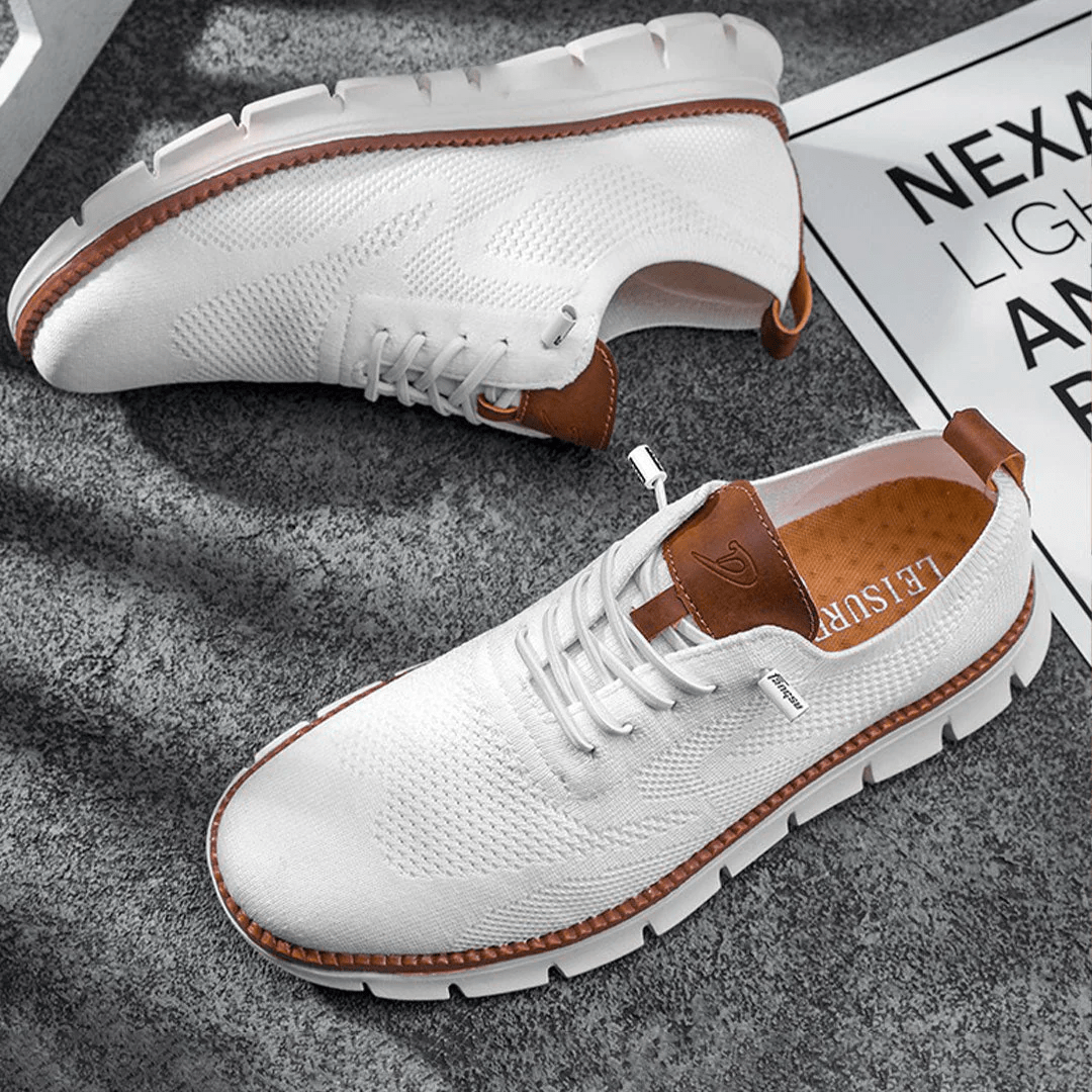 Wegańskie skórzane buty męskie w kolorze karmelowym z eleganckim designem i wygodną podeszwą, idealne do nowoczesnego stylu.