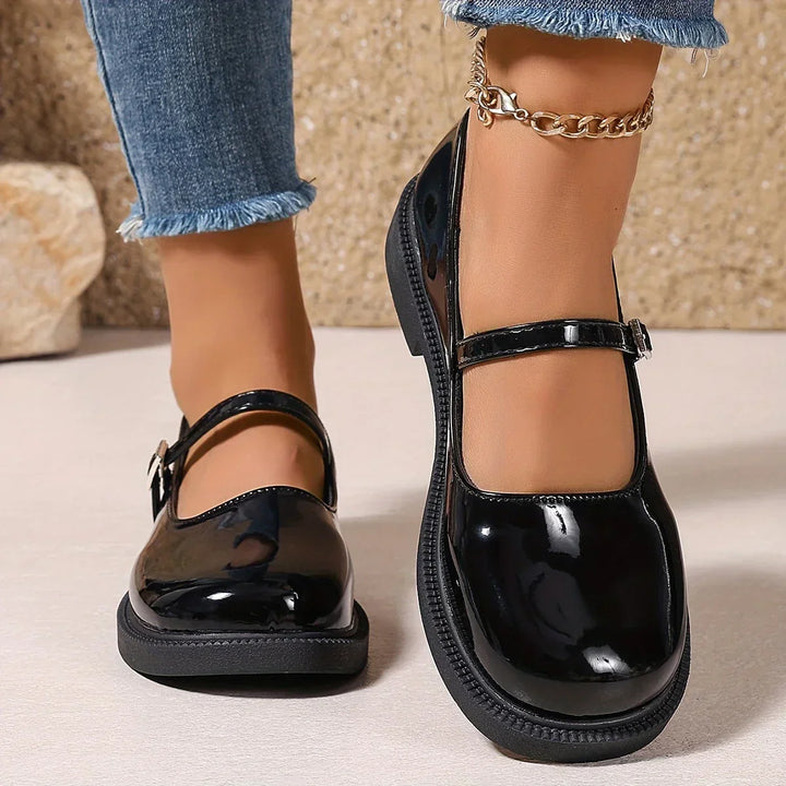 Damskie buty Mary Jane, okrągły nosek, czarne, bez sznurowania, wygodne i eleganckie