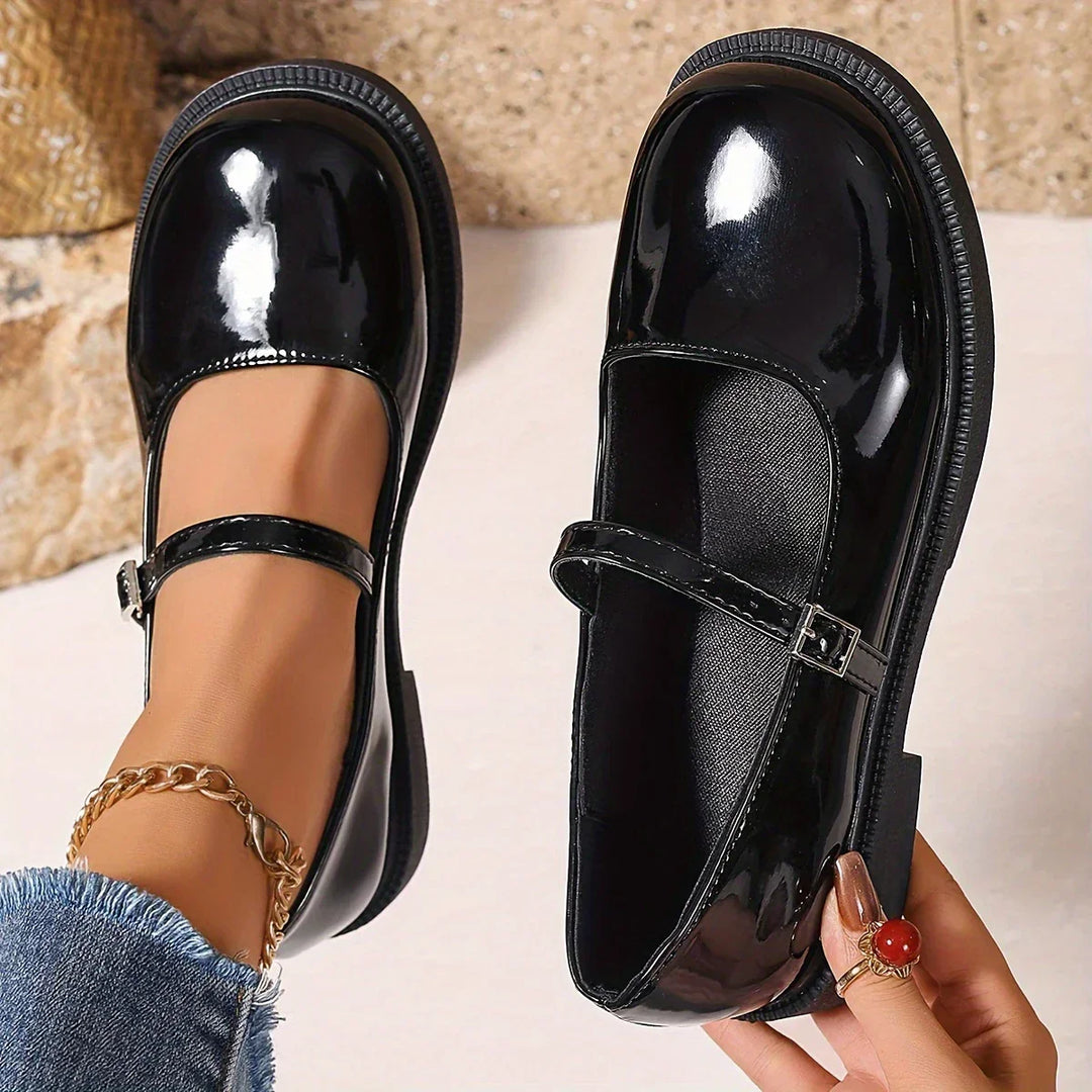 Damskie buty Mary Jane, okrągły nosek, czarne, bez sznurowania, wygodne i eleganckie