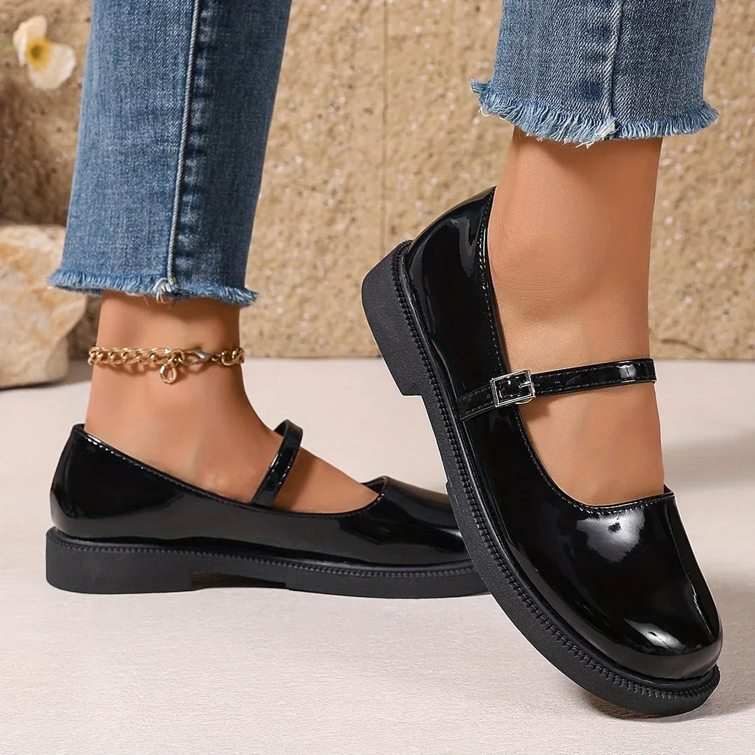 Damskie buty Mary Jane, okrągły nosek, czarne, bez sznurowania, wygodne i eleganckie