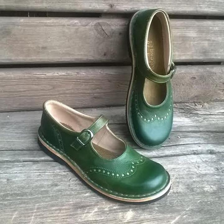 Damskie buty Mary Jane ze skóry vintage, z klamrą, detalami brogue, eleganckie i wygodne.