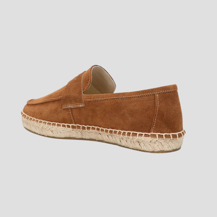 Męskie zamszowe mokasyny espadryle w kolorze beżowym, podeszwa z juty, styl śródziemnomorski, casualowa elegancja