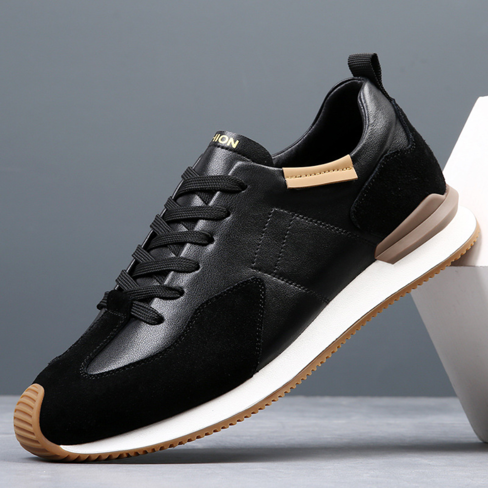 Eleganckie czarne buty męskie, skandynawski design, oddychające, wygodne, idealne na każdą okazję.