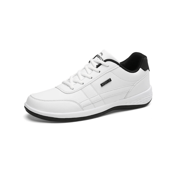 Białe męskie buty ortopedyczne, nowoczesny styl i ergonomiczne wsparcie dla optymalnego komfortu i elegancji.