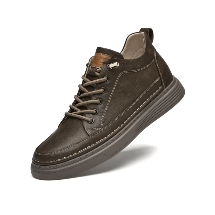 Męskie ortopedyczne buty ze skóry, elegancki design, ergonomiczna podeszwa, najwyższy komfort, kolor czarny.