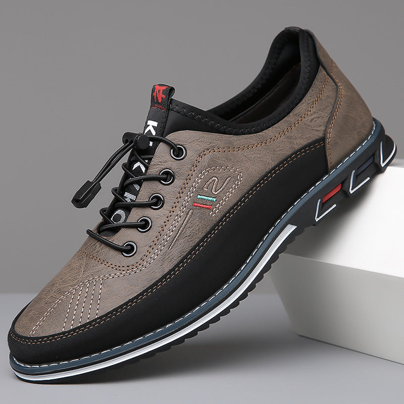 Karmelowe męskie buty Oxford, nowoczesny design, okrągły nosek, sznurowane. Eleganckie i wygodne na formalne okazje.