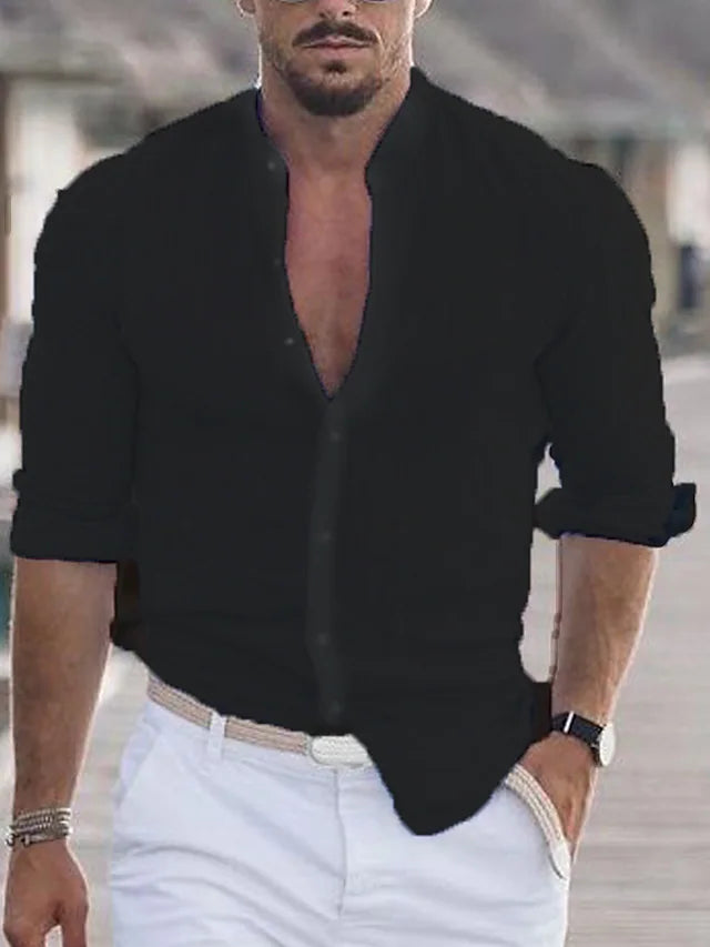 Lekka koszula lniana dla mężczyzn, swobodny krój, eleganckie zapięcie na guziki, idealna do stylu casual chic.