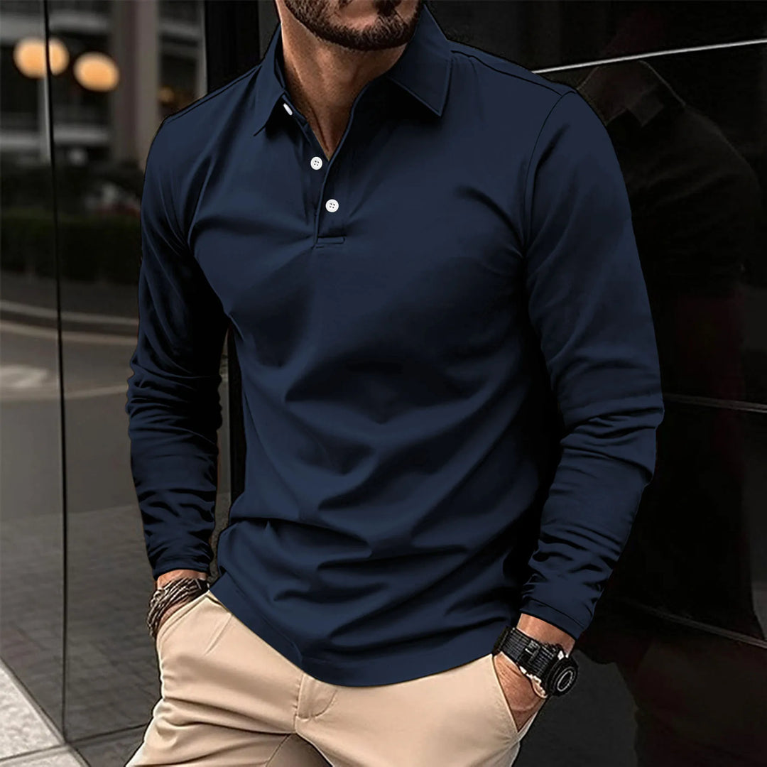 Męska koszulka polo z długim rękawem, elegancka i casualowa, dopasowany krój, oddychający materiał, wszechstronny styl