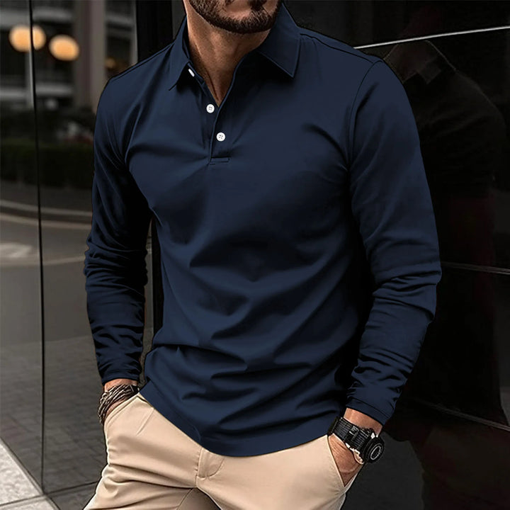 Męska koszulka polo z długim rękawem, elegancka i casualowa, dopasowany krój, oddychający materiał, wszechstronny styl