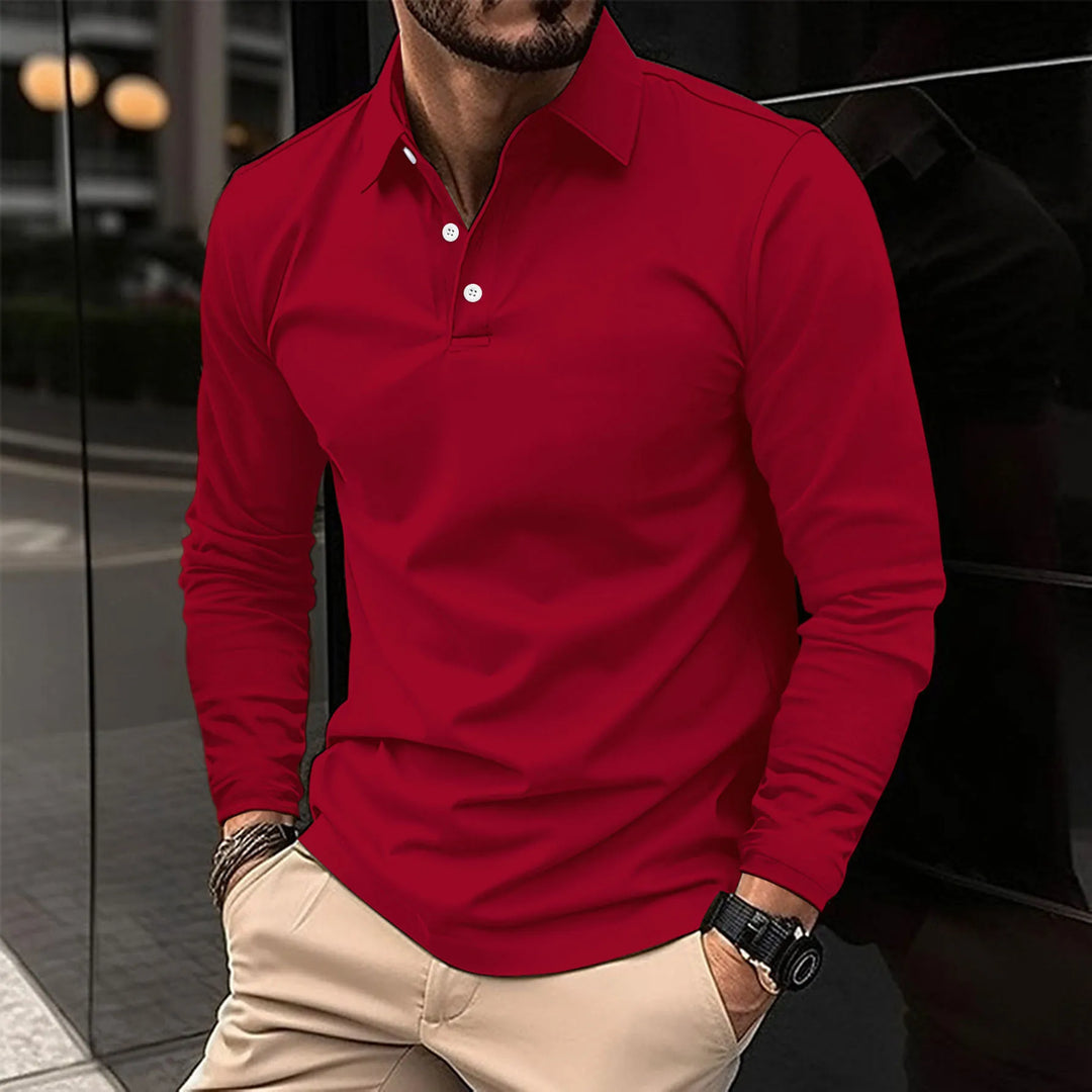 Męska koszulka polo z długim rękawem, elegancka i casualowa, dopasowany krój, oddychający materiał, wszechstronny styl