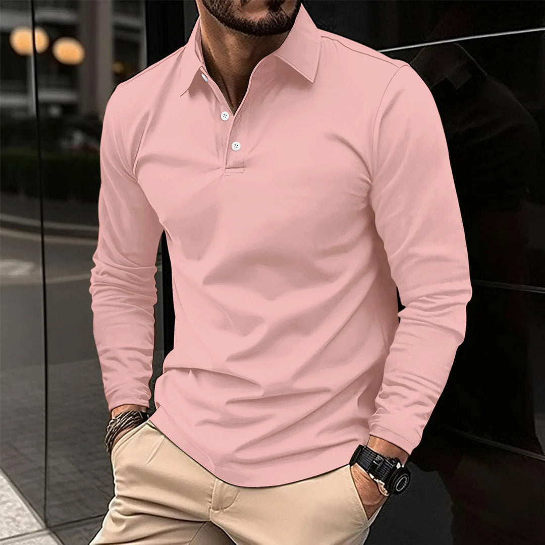Męska koszulka polo z długim rękawem, elegancka i casualowa, dopasowany krój, oddychający materiał, wszechstronny styl