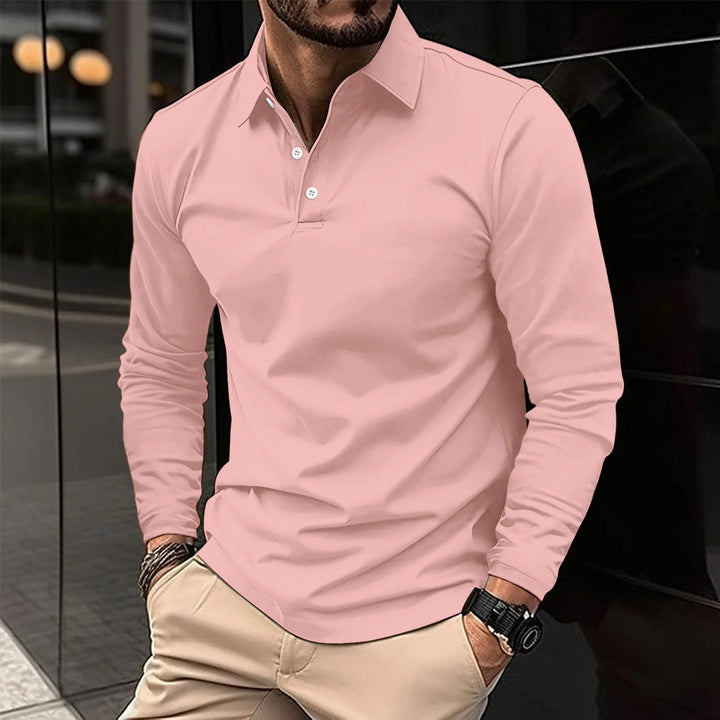 Męska koszulka polo z długim rękawem, elegancka i casualowa, dopasowany krój, oddychający materiał, wszechstronny styl