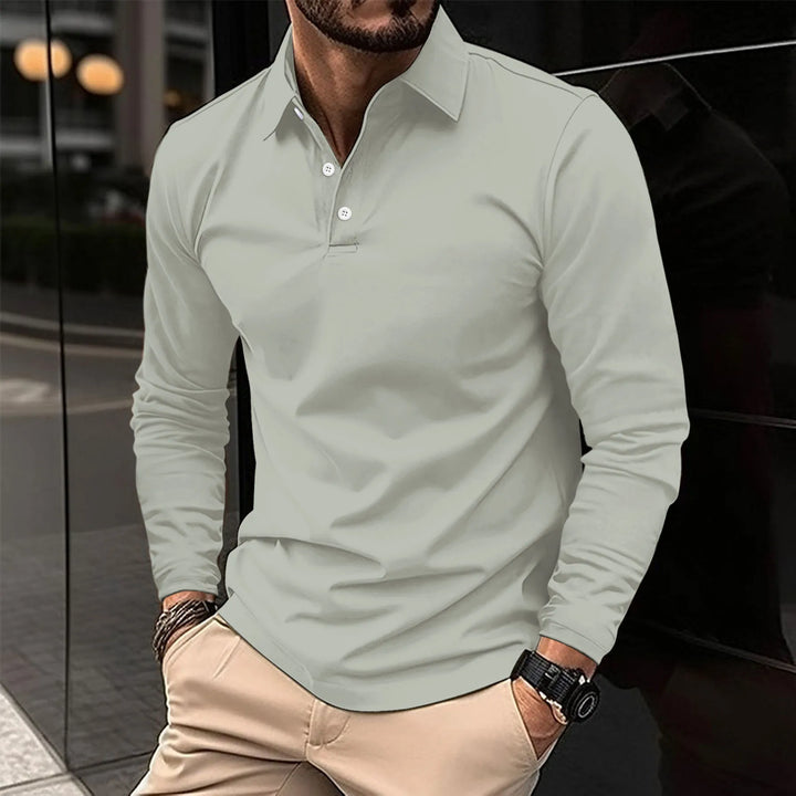 Męska koszulka polo z długim rękawem, elegancka i casualowa, dopasowany krój, oddychający materiał, wszechstronny styl