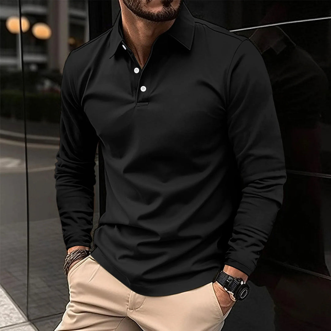 Męska koszulka polo z długim rękawem, elegancka i casualowa, dopasowany krój, oddychający materiał, wszechstronny styl