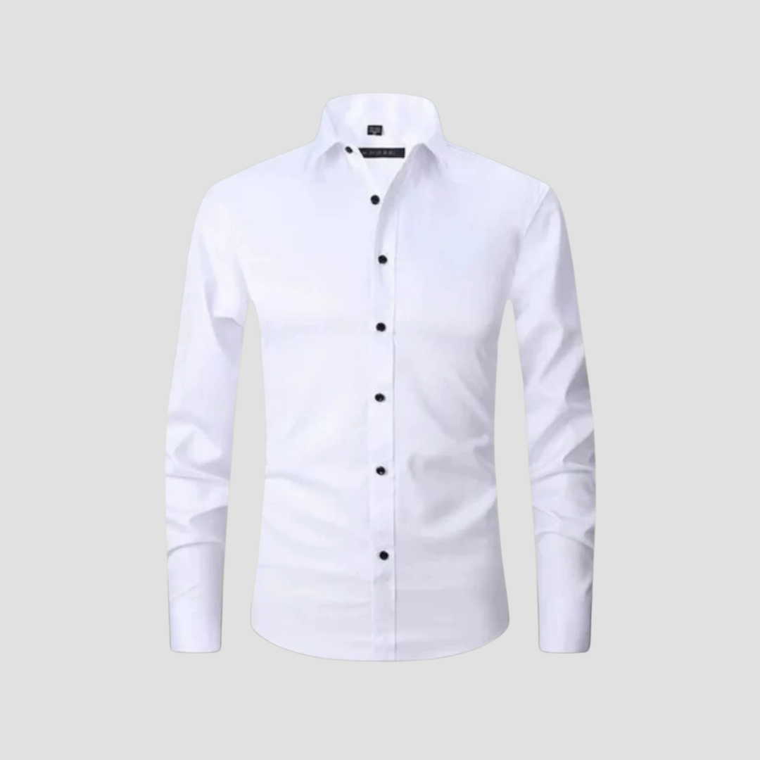 Elegancka męska koszula slim fit, nowoczesny styl, widok z przodu, dopasowany krój, klasyczny kołnierz, miękki materiał, bordowy kolor, wyraźne linie