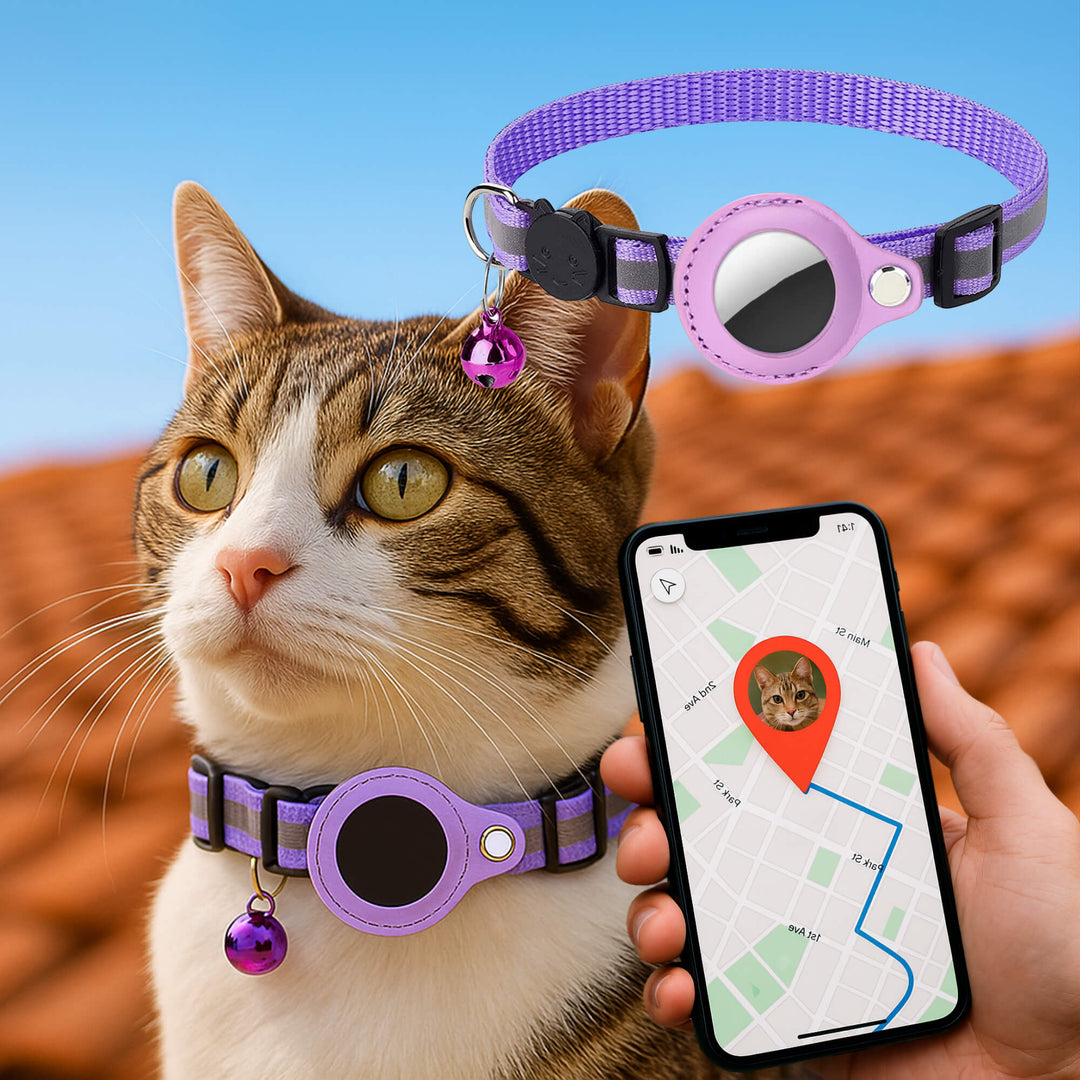 Obroża GPS dla kota, nylonowa, odblaskowa, z szybkim zapięciem, wygodna, zapewniająca optymalną widoczność w nocy i bezpieczne przygody.