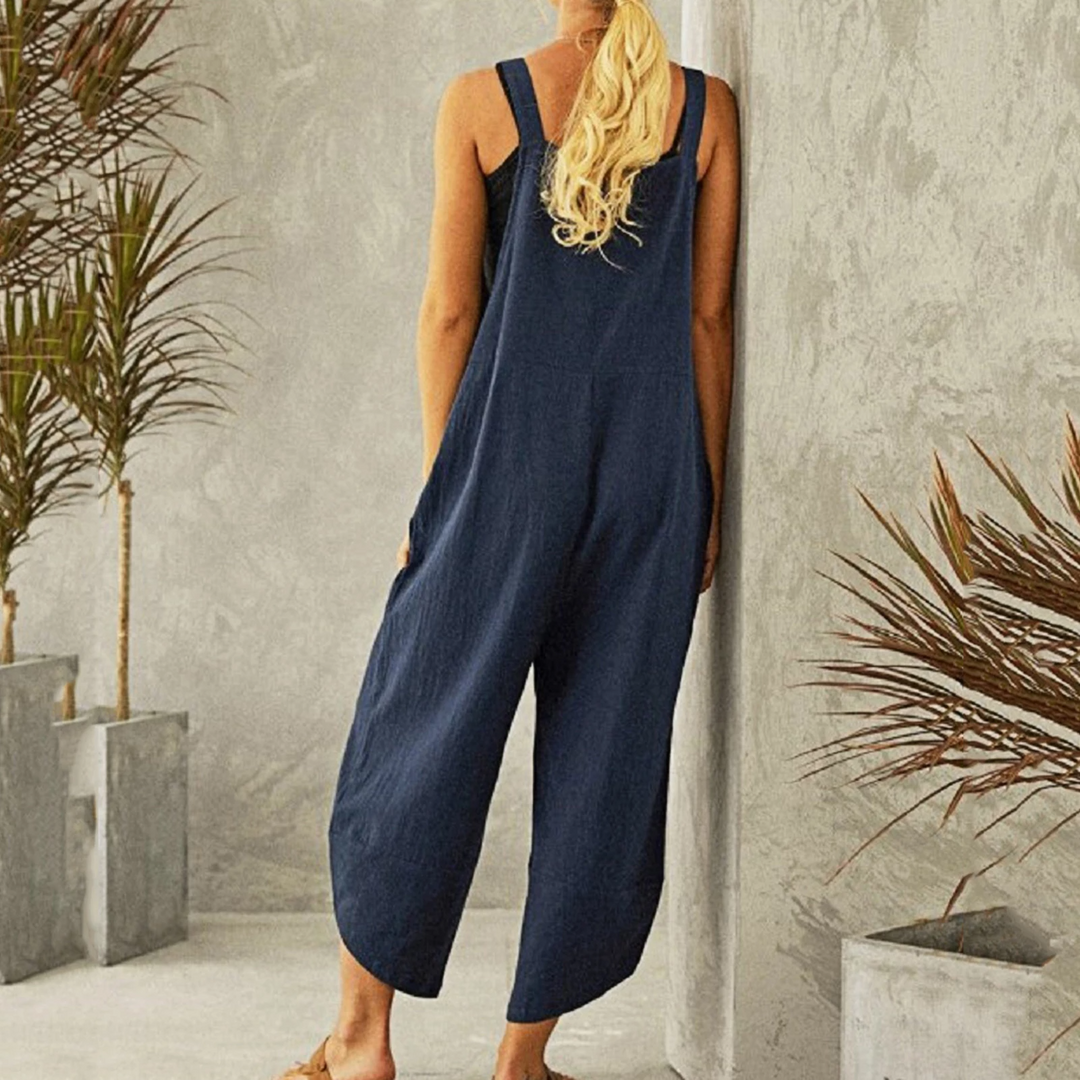 Luźny kombinezon boho dla kobiet, lekki materiał, regulowane ramiączka, idealny dla swobodnego, szykownego wyglądu.