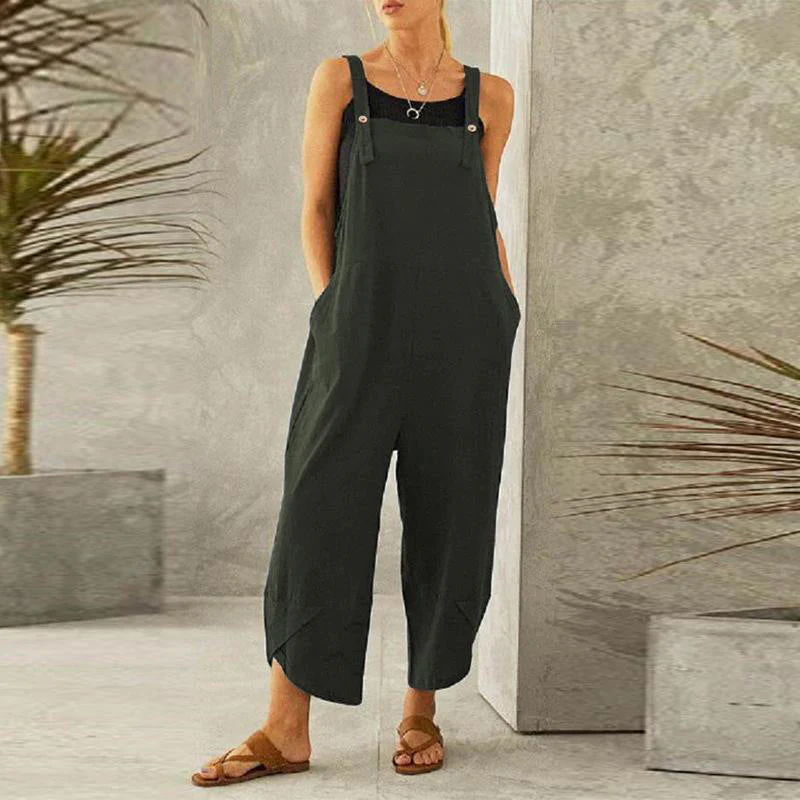 Luźny kombinezon boho dla kobiet, lekki materiał, regulowane ramiączka, idealny dla swobodnego, szykownego wyglądu.