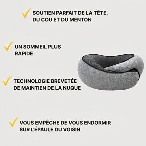 Ergonomiczna poduszka podróżna z szarej pianki memory, lekka i kompaktowa, idealna do podparcia szyi w podróży.