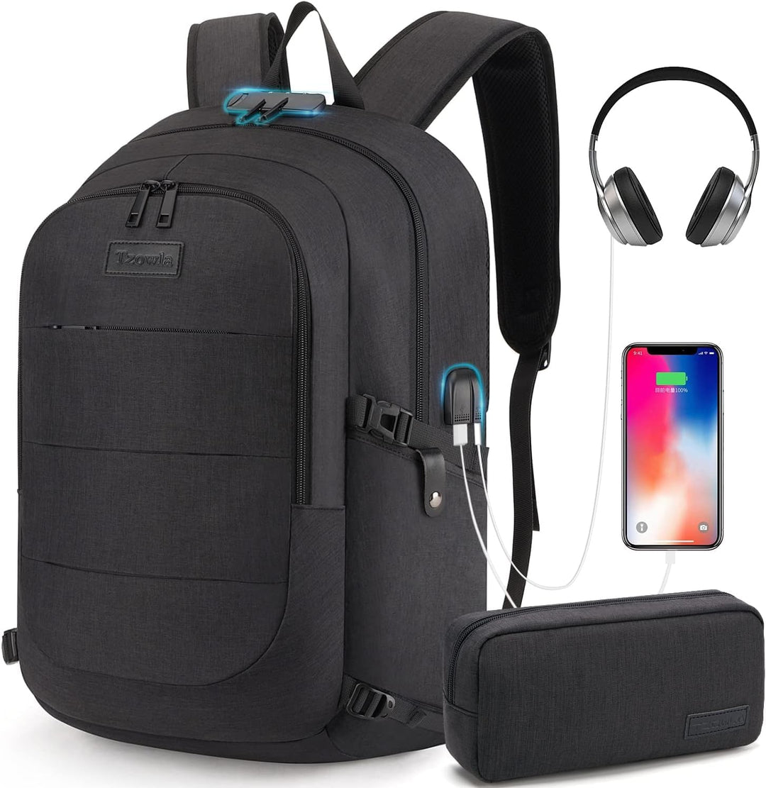 Plecak podróżny antykradzieżowy z USB, czarny, z ergonomicznymi szelkami. Wygodny i bezpieczny.