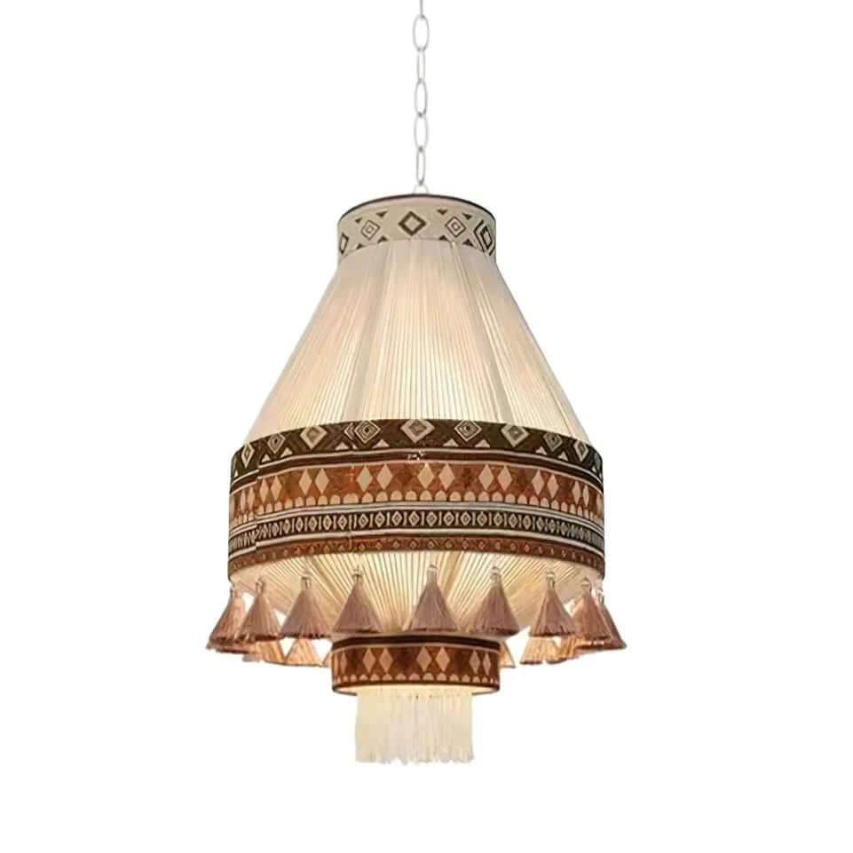 Lampa wisząca boho z frędzlami w kolorze niebieskim