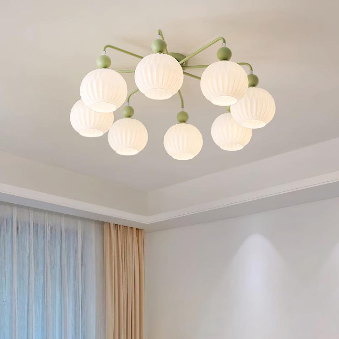 Nowoczesna lampa sufitowa Rylee, zielony model z 4-głowicowym kloszem