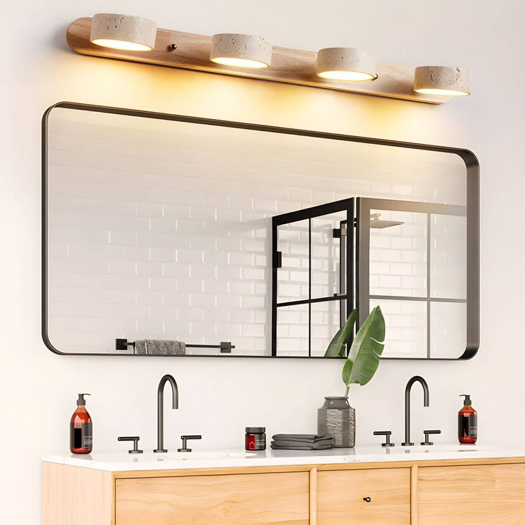 Lampa ścienna z naturalnego trawertynu i drewna