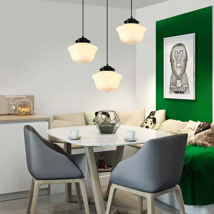 Wisząca lampa geometryczna z mlecznego białego szkła w stylu vintage