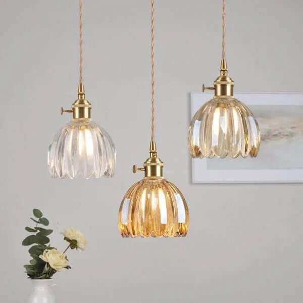 Japońska Retro Szklana Lampa Wisząca z Motywem Kwiatowym