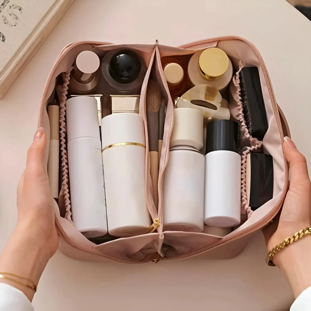 Podróżna kosmetyczka BeautyGuard. Wodoodporny organizer na makijaż, idealny do torebki, zapewnia bezpieczne przechowywanie.
