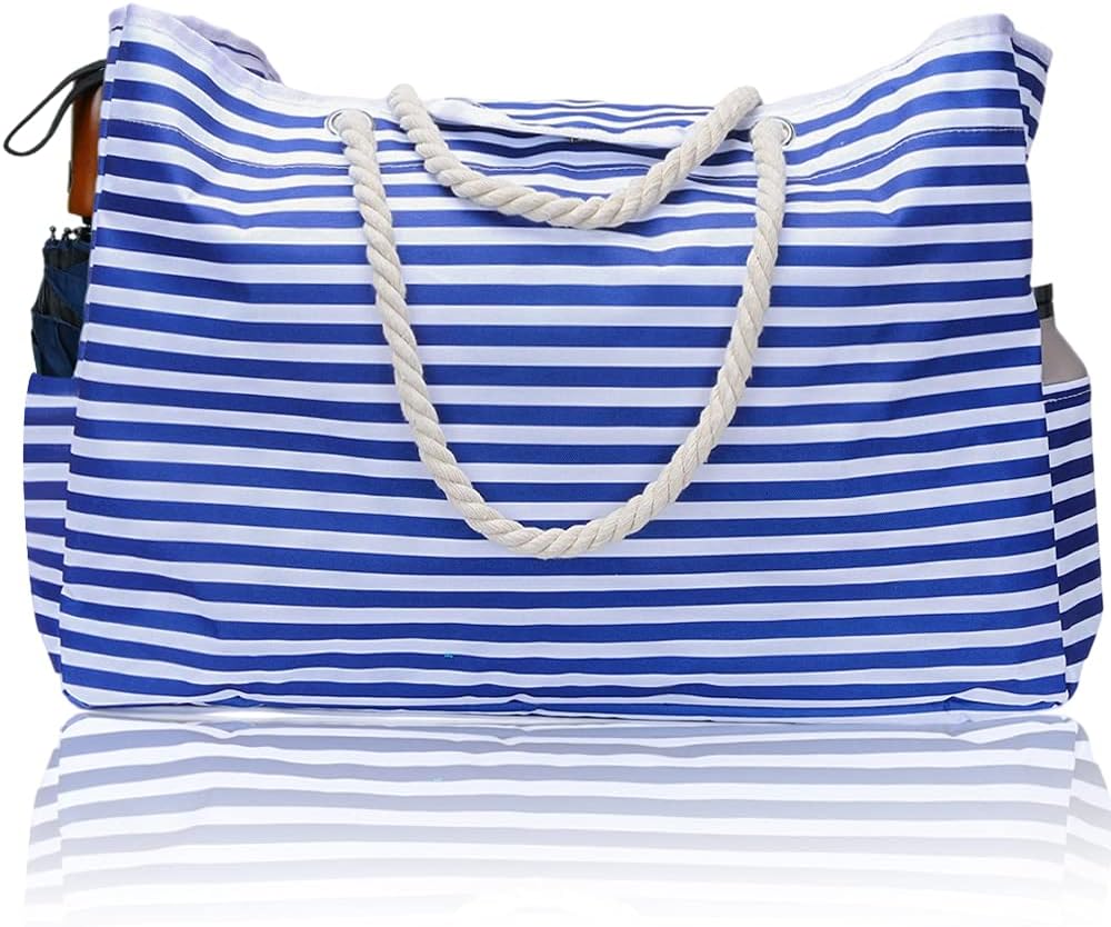 Damska torba plażowa CoastCarry XXL, wodoodporna, z odpinaną saszetką. Duża, idealna na lato, plażę i podróże.