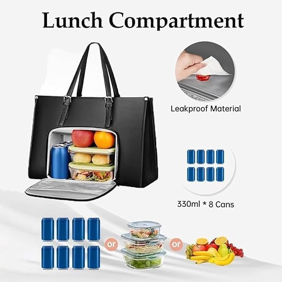 Praktyczna torba damska na lunch, izolowana, z dedykowaną kieszenią na laptopa. Doskonała organizacja.