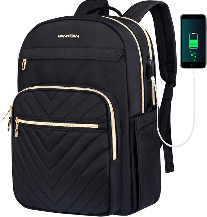 Damski lekki plecak na laptopa 15.6" z USB, wodoodporny. Idealny do pracy, szkoły i codziennego użytku miejskiego.