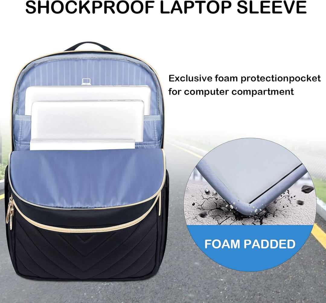 Port USB w lekkim plecaku damskim na laptopa 15.6". Umożliwia ładowanie urządzeń w podróży. Wodoodporny.