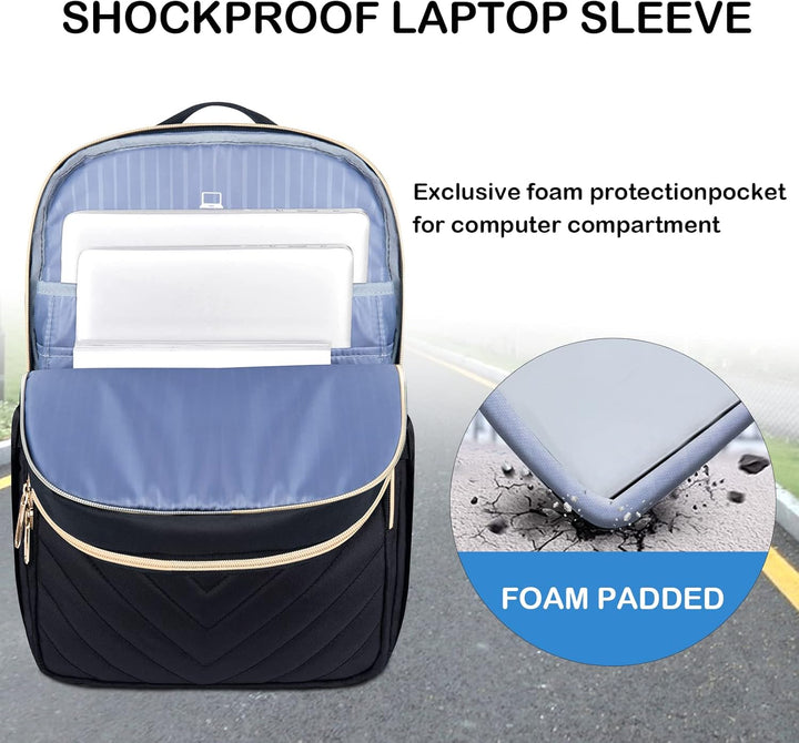 Port USB w lekkim plecaku damskim na laptopa 15.6". Umożliwia ładowanie urządzeń w podróży. Wodoodporny.