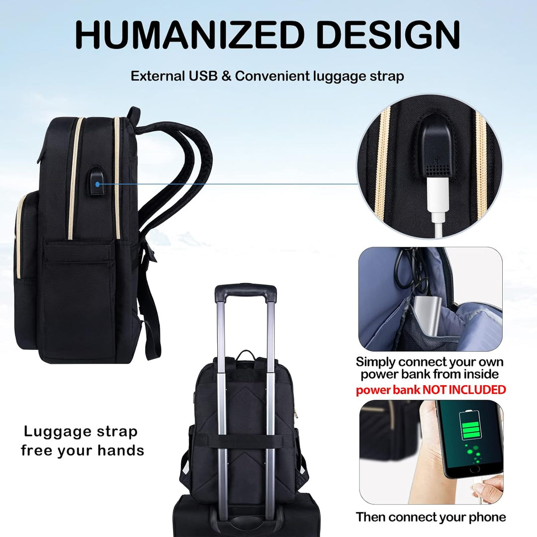 Tył damskiego plecaka na laptopa 15.6" z USB. Ergonomiczne, wyściełane szelki zapewniają komfort noszenia.