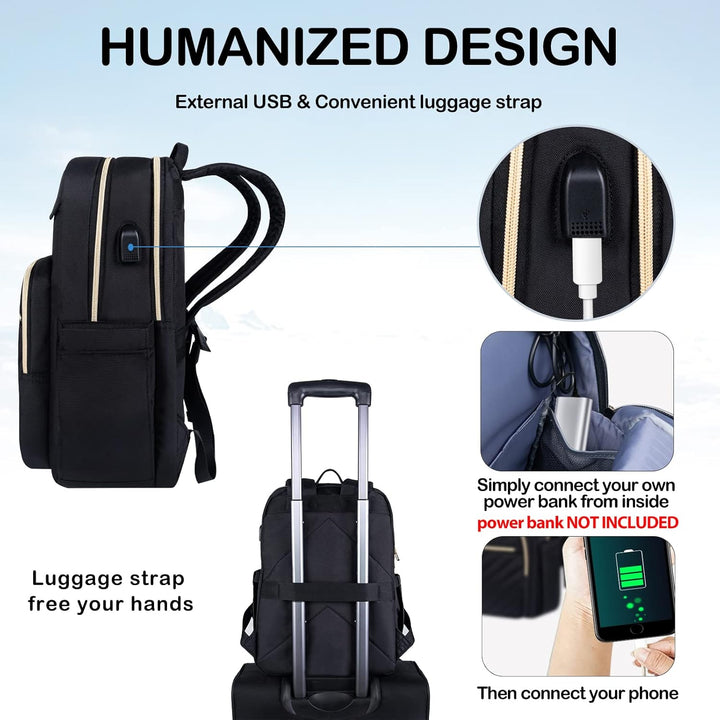 Tył damskiego plecaka na laptopa 15.6" z USB. Ergonomiczne, wyściełane szelki zapewniają komfort noszenia.