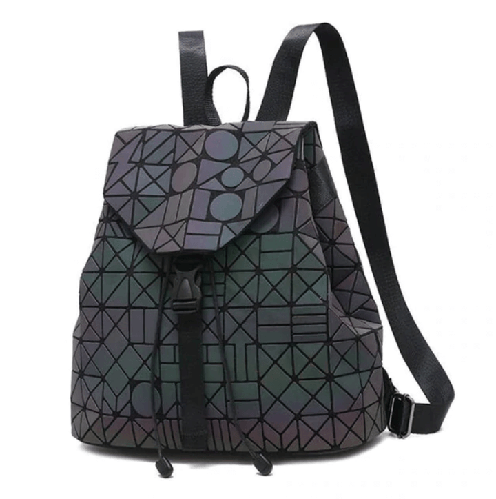 Stylowy plecak damski z efektem świetlnym, geometryczny wzór, idealny jako akcesorium.