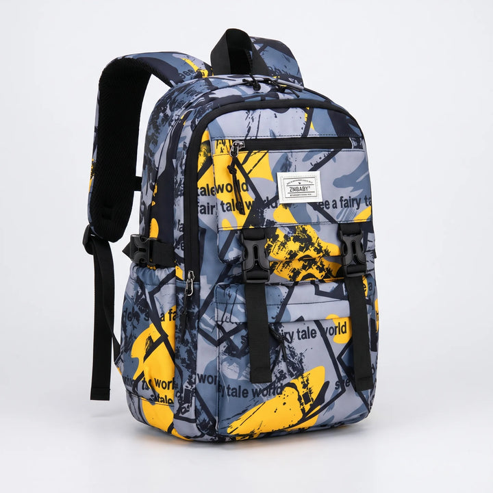 Plecak szkolny dziecięcy z modnym abstrakcyjnym wzorem, dużą pojemnością i wieloma kieszeniami.