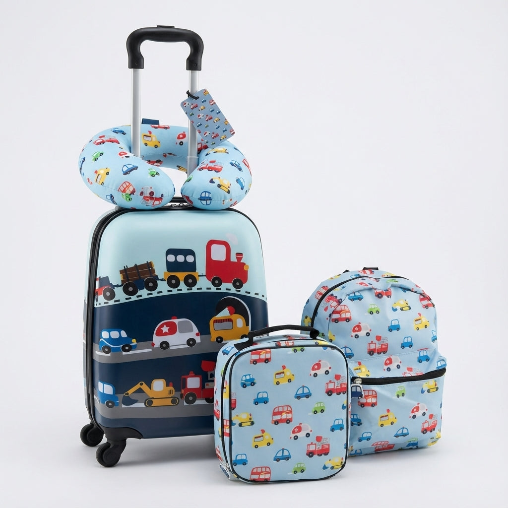 Funkcjonalny dziecięcy zestaw podróżny Traveltot 5w1: walizka, plecak i akcesoria. Organizer podróżny dla malucha.