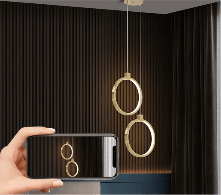 Złota Lampa Wisząca Podwójny Okrąg Nowoczesny Design