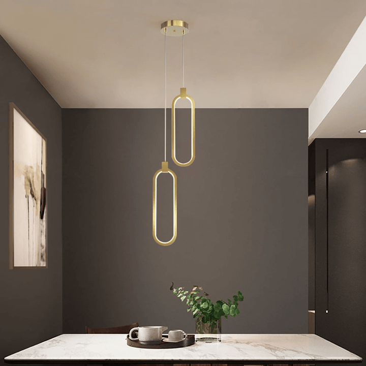 Złota Lampa Wisząca Podwójny Okrąg Nowoczesny Design