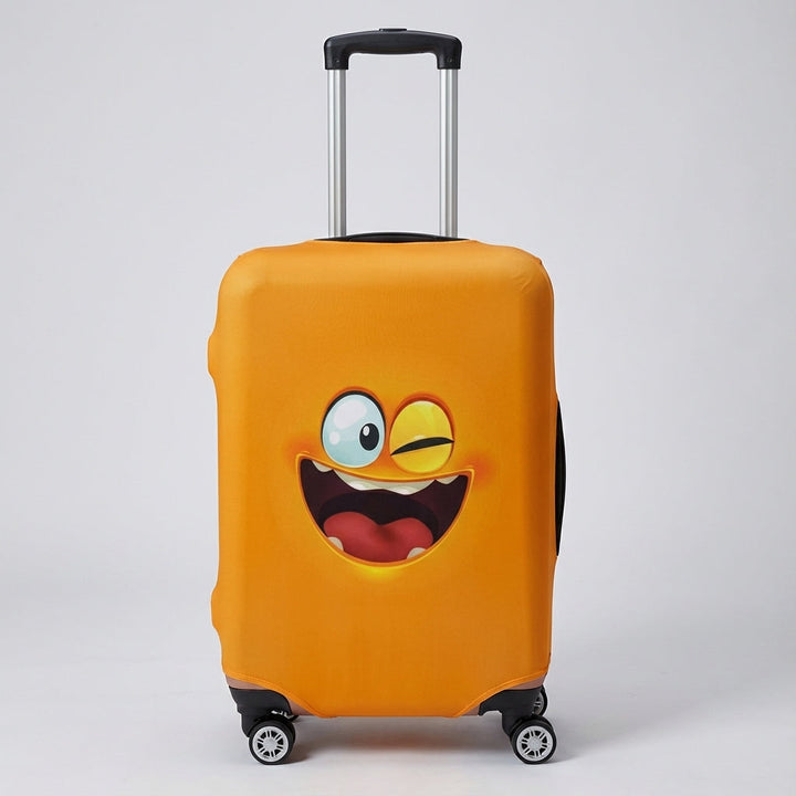 Ochronny pokrowiec na walizkę SmileGuard. Elastyczny materiał z zabawnym nadrukiem, rozpoznawalny bagaż.