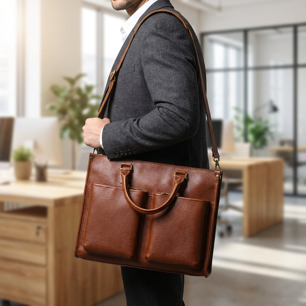 Elegancka teczka biznesowa Leatheron. Profesjonalna torba na laptopa, idealna do biura dla kobiet i mężczyzn.
