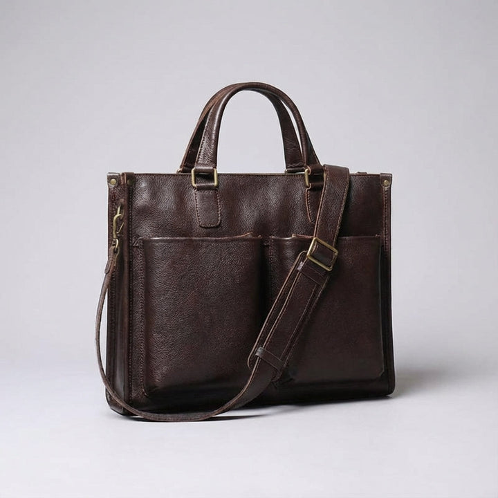 Wygodna teczka biznesowa Leatheron. Klasyczna torba na laptopa, idealna do codziennego użytku w biurze.